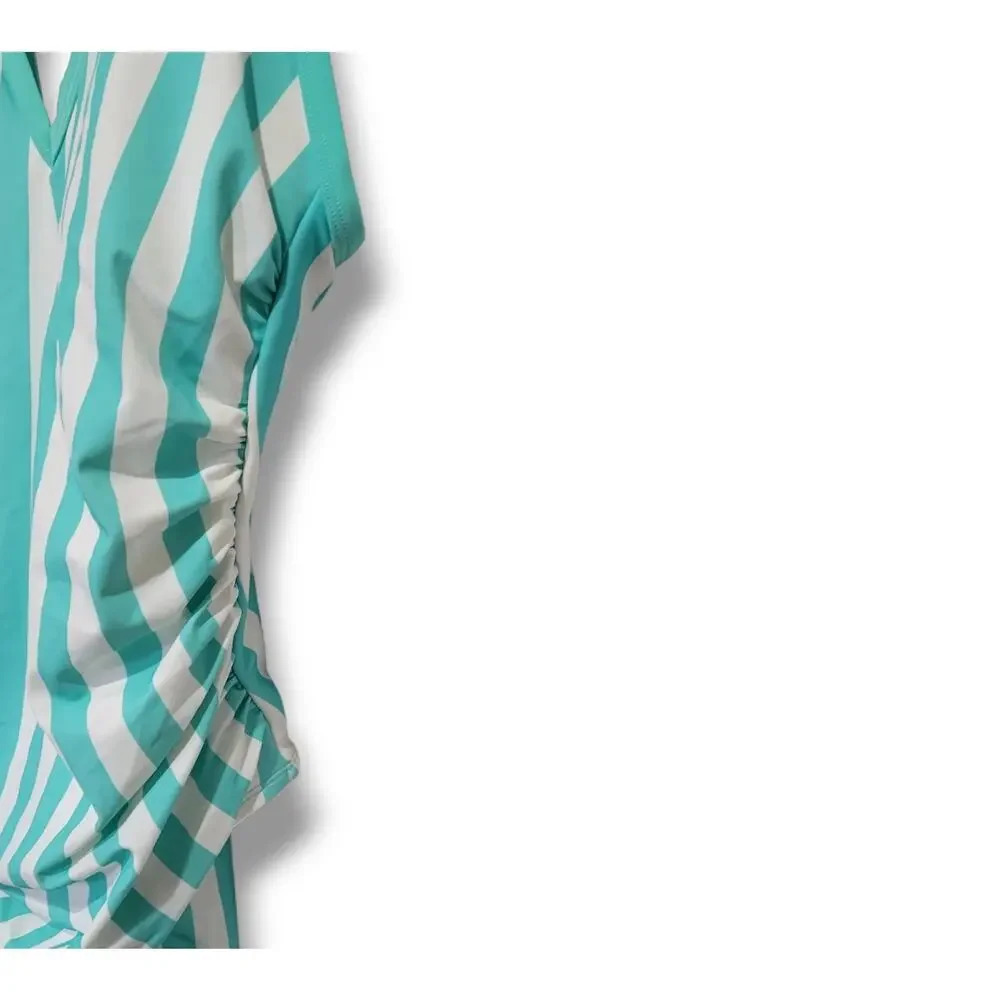 Kona Sol Women’s Blue & White Striped V-Neck High-Leg Swimsuit – New - Picture 7 of 11